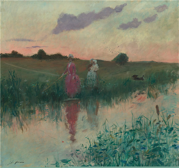 让·路易·福兰（Jean-Louis Forain）-艺术家的妻子钓鱼油画