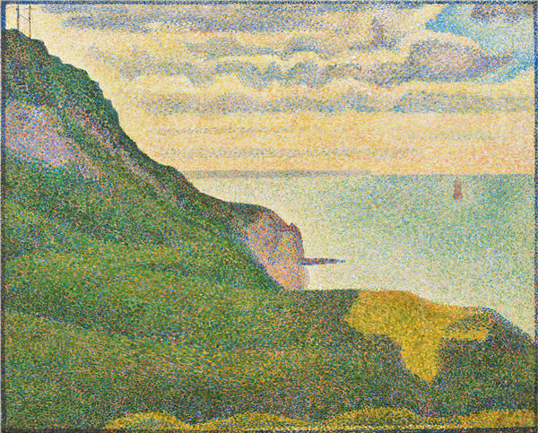 乔治·苏拉特（Georges Seurat）-贝恩港，诺曼底的海景油画