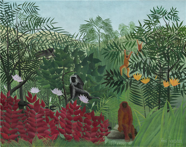 亨利·卢梭（Henri Rousseau）-热带森林与猴子油画高清下载