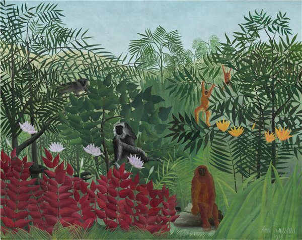 亨利·卢梭(Henri Rousseau)-热带森林与猴子油画高清下载