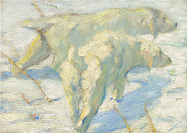 弗朗兹·马克（Franz Marc）-西伯利亚狗在雪中油画高清下载