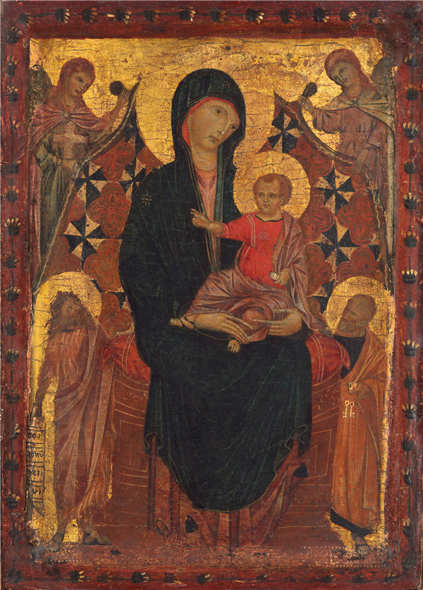 托斯卡纳13世纪（Tuscan 13th Century）-圣母子与施洗者圣约翰，圣彼得和两个天使作品下载