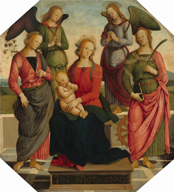 佩鲁吉诺学校-麦当娜和两个天使的孩子，圣罗斯和亚历山大的圣凯瑟琳作品