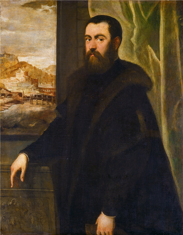 雅各布·丁托列托（Jacopo Tintoretto）-有风景的男人的肖像作品下载