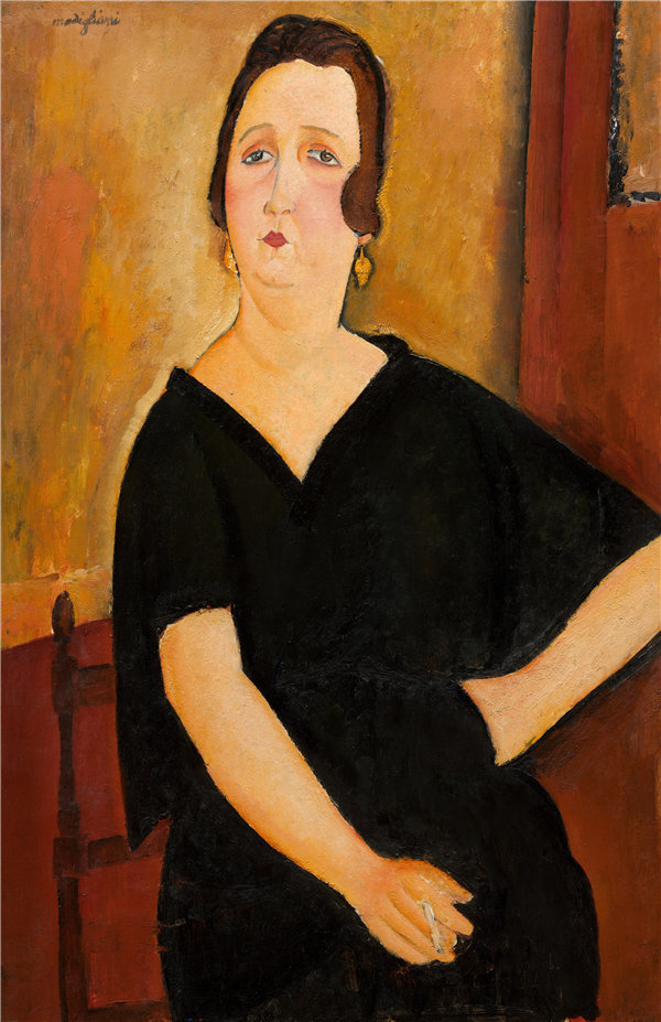 阿米迪奥·莫迪利亚尼(Amedeo Modigliani)-Amédée夫人（带烟的女人）作品下载