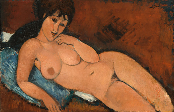 阿米迪奥·莫迪利亚尼(Amedeo Modigliani)-蓝色坐垫上的裸体作品下载
