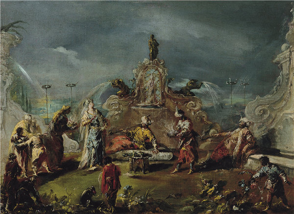 安东尼奥·瓜迪(Giovanni Antonio Guardi）-Seraglio的花园中的场景作品