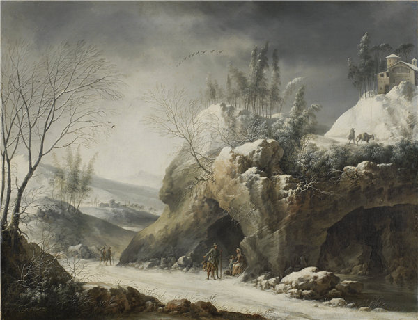 弗朗切斯科·福斯基（Francesco Foschi）-与一个农民家庭的冬季风景作品