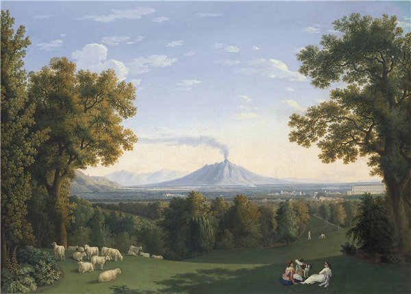 雅各布·菲利普·哈克特（Jacob Philipp Hackert）-与宫殿在卡塞塔和维苏威火山景观作品