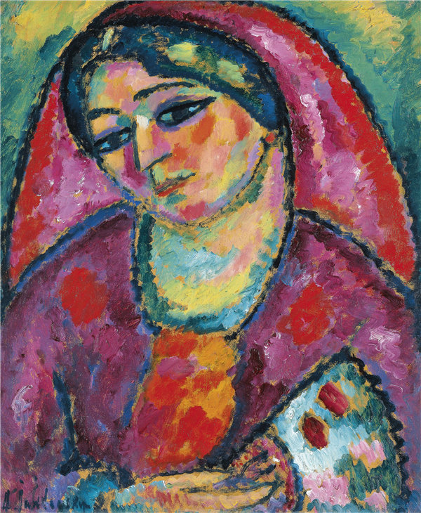 俄罗斯画家阿列克谢·冯·贾伦斯基（Alexej von Jawlensky）-红色面纱 1912年作品