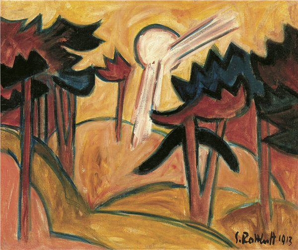 卡尔·施密特-罗特鲁夫（Karl Schmidt-Rottluff）-太阳在松林 1913年作品下载