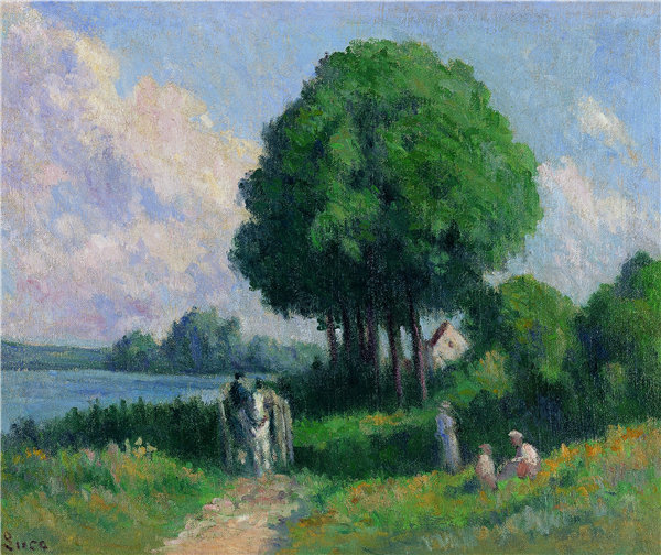 马克西米利安·卢斯（Maximilien Luce）-Rolleboise，在一棵树下休息 1925年作品