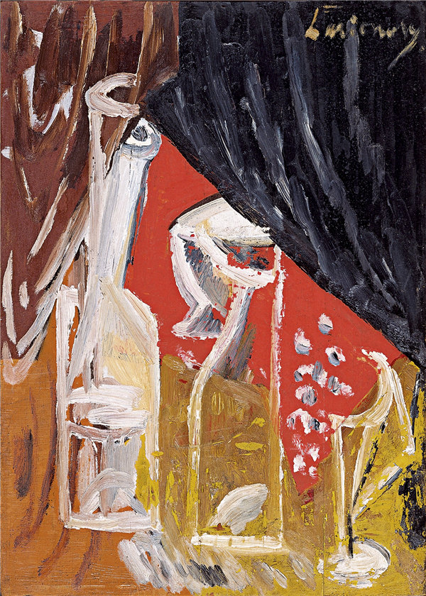 米哈伊尔·拉里奥诺夫（Mikhail Larionov）-静物与玻璃水瓶和窗帘 1914年作品下载