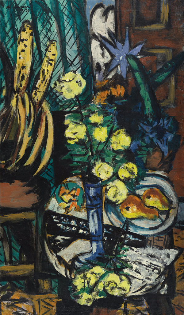 德国画家马克斯·贝克曼（Max Beckmann）-静物与黄玫瑰 1937年.作品下载