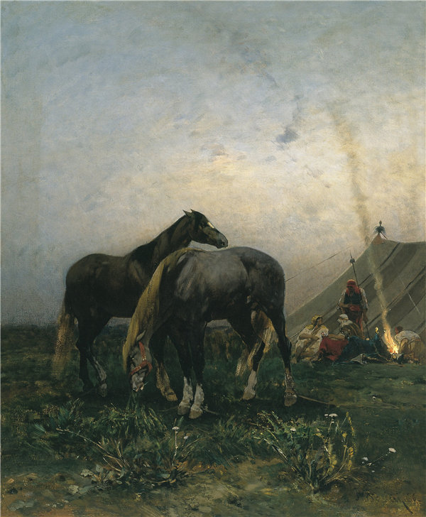 阿尔贝托·帕西尼(Alberto Pasini)-篝火旁的阿拉伯人 1866年作品下载
