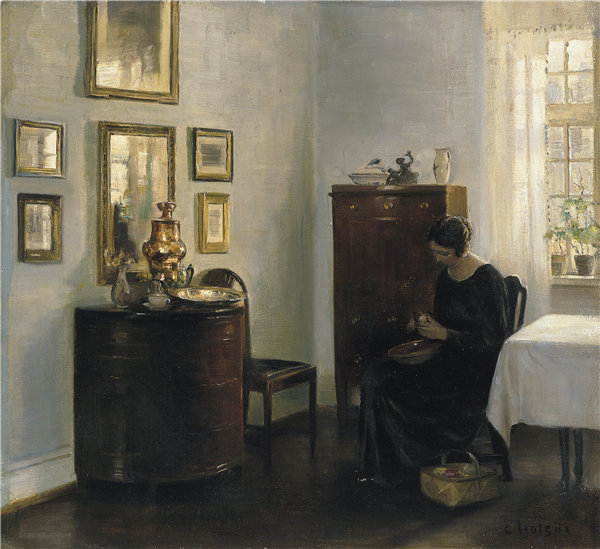 卡尔·霍尔索（Carl Holsoe）-水果碗的女人 1900年-1910年作品高清下载