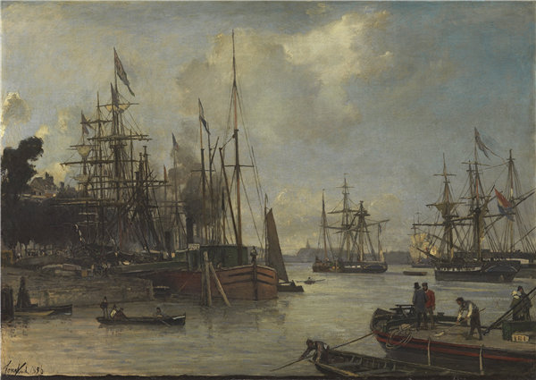 约翰·巴特霍尔德·琼金德（Johan Barthold Jongkind）-鹿特丹海港景观 1856年作品