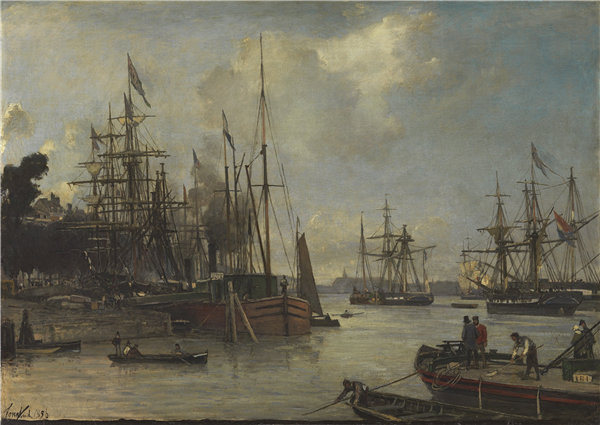 约翰·巴特霍尔德·琼金德(Johan Barthold Jongkind)-鹿特丹海港景观 1856年作品