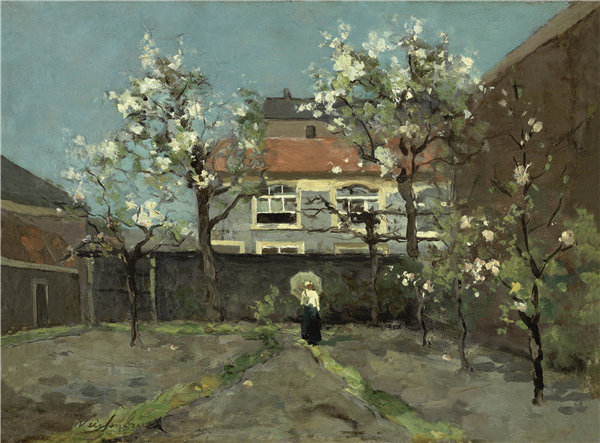 扬·亨德里克·魏森布鲁赫（Jan Hendrik Weissenbruch）-海牙Kazernestraat的后花园 1890年作品
