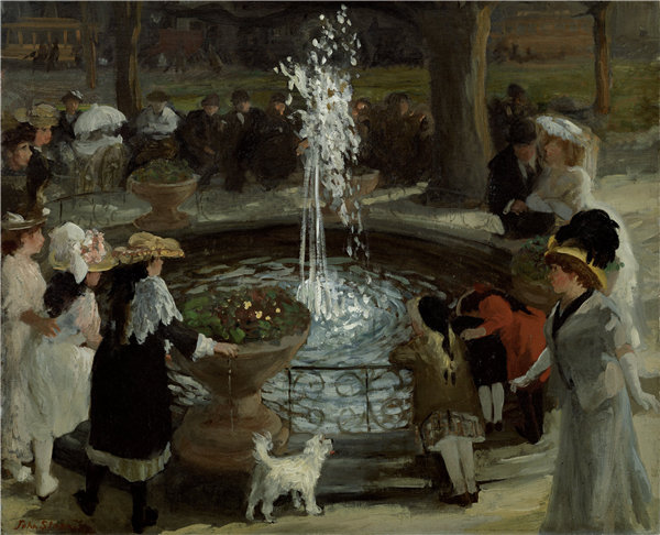 约翰·斯隆（John Sloan）-麦迪逊广场rob动喷泉 1907年作品高清下载