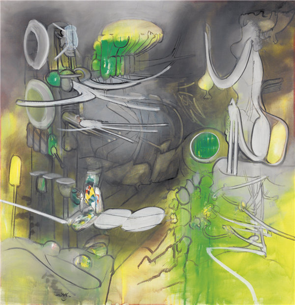 智利画家罗伯托·马塔（Roberto Matta）-洪水潮中的地方 1966年作品