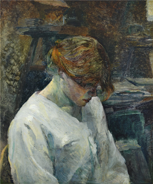 亨利·德·图卢兹-劳特雷克（Henri de Toulouse-Lautrec）-穿白色上衣的拉·鲁斯（La Rousse）1889年油画