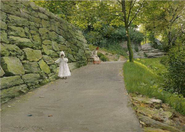 威廉·梅里特·蔡斯（William Merritt Chase）-在公园里。一条小路 1889年油画高清