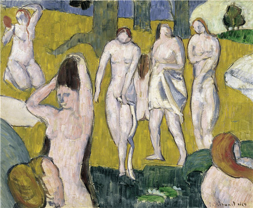 埃米尔·伯纳德（Emile Bernard）-妇女沐浴 1889年油画高清下载