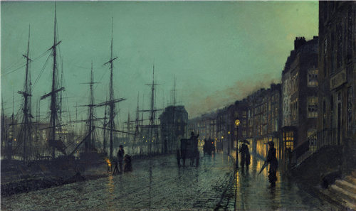 约翰·阿特金森·格里姆肖（Atkinson Grimshaw）-克莱德船运 1881年油画高清