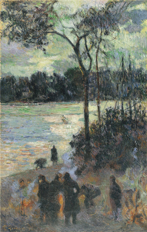 保罗·高更（Paul Gauguin）-河岸大火 1886年油画高清作品下载