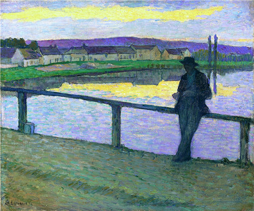 亨利·勒巴斯克（Henri Lebasque）-蓬阿文（海边的年轻人）上的日落 1894年油画高清
