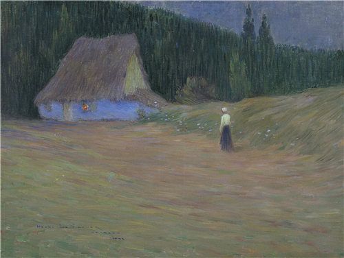 亨瑞·塞蒂纳（Henri Le Sidaner）-森林边缘小屋，埃塔普斯 1893年油画高清