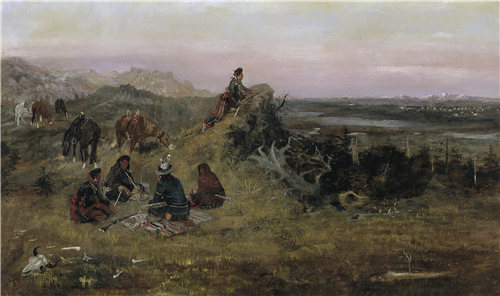 查尔斯·马里恩·罗素（Charles Marion Russell） -Piegans准备从乌鸦那里偷马 1888年油画