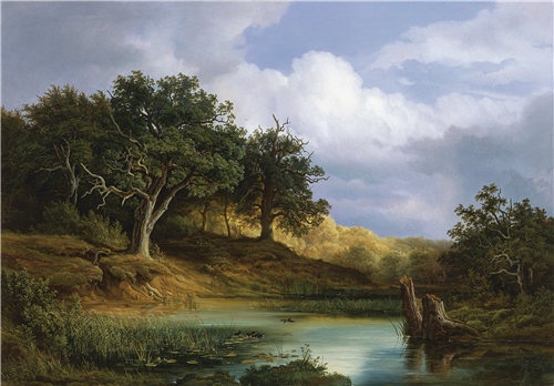克里斯蒂安·艾伯特·摩根斯坦（Christian E. B. Morgenstern）-橡树在水边 1832年油画