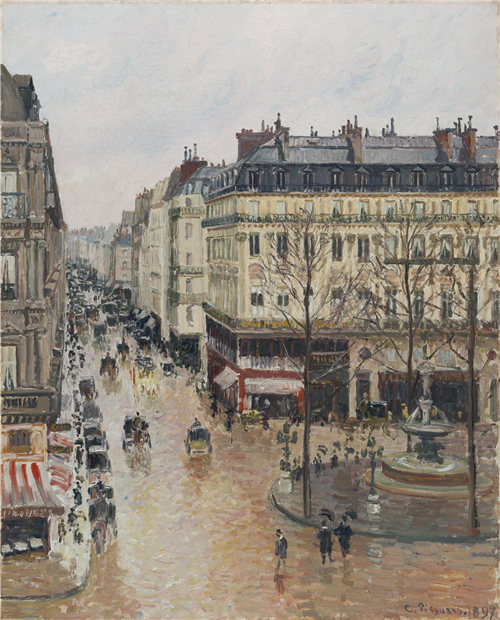卡米尔·毕沙罗（Camille Pissarro）-下午，Saint-Honoré街。雨的影响 1897年油画