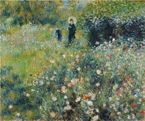 皮埃尔·奥古斯特·雷诺阿(Pierre-Auguste Renoir)-在花园里的阳伞的女人 1875年作品