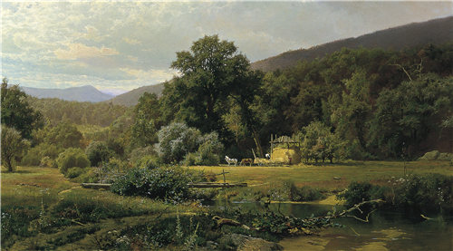 休·博尔顿·琼斯（Hugh Bolton Jones）-蓝岭的夏天 1874年油画高清下载