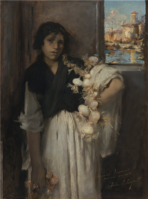 美国画家约翰·辛格·萨金特（John Singer Sargent）-威尼斯洋葱卖方 1880年-1882年油画