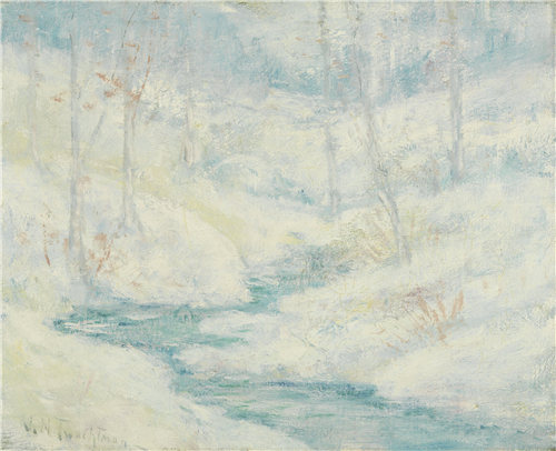 约翰·亨利·特瓦特曼（John Henry Twachtman）-雪景 1890年-1895年油画高清下载
