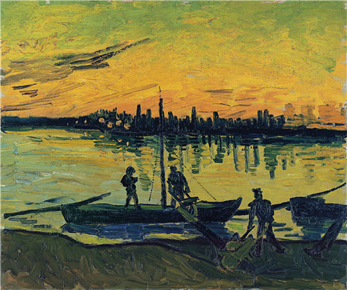 文森特·梵高(Vincent van Gogh)-阿尔勒的装卸工人 1888年油画高清下载