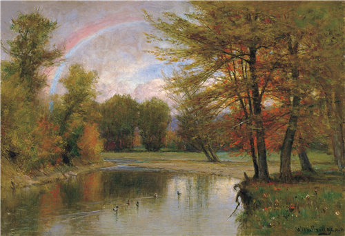 沃辛顿·惠特里奇（Worthington Whittredge）-彩虹，秋天，卡茨基尔 1880年-1890年油画