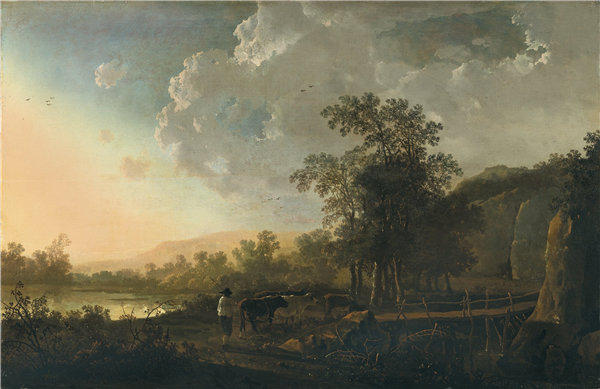 艾尔伯特·雅各布斯（Aelbert Jacobsz）-夕阳下的风景 1655年油画高清