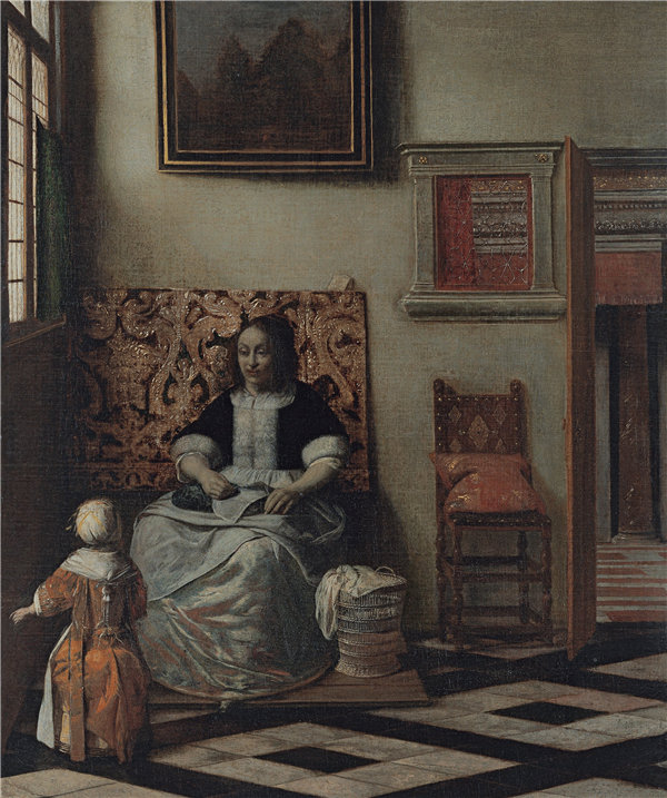 彼得·亨德里克斯（Pieter Hendricksz）内政部与一个缝制的女人和一个孩子 1662年-1668年作品