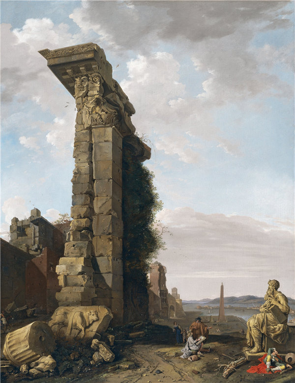 巴托洛缪斯·布伦伯格（Bartholomeus Breenbergh）-随想曲与罗马废墟，雕塑和港口 1650年作品下载