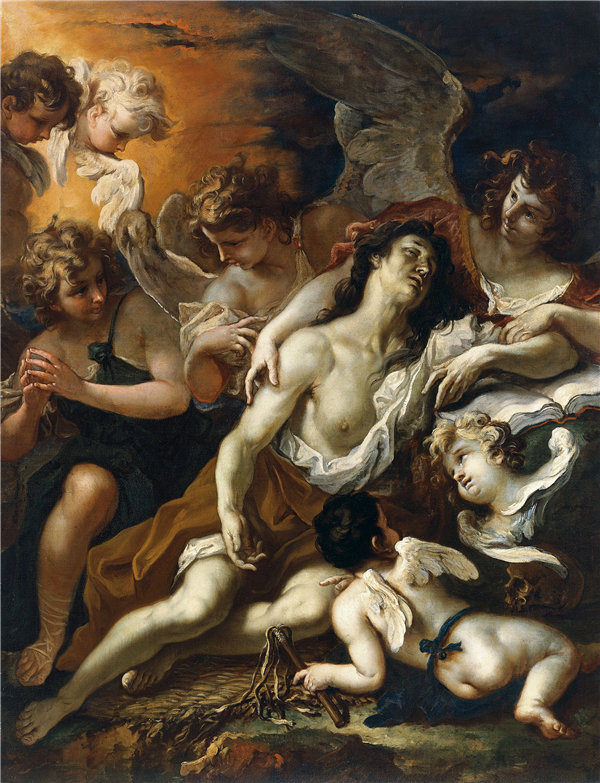 塞巴斯蒂亚诺·里奇（Sebastiano Ricci）-玛丽·玛格达琳（Mary Magdalen）受到天使的安慰 1694年油画