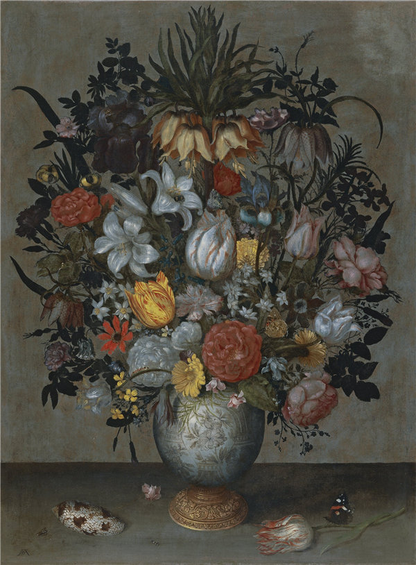 安布罗休斯·博沙耶特一世 中国花瓶与花，贝壳和昆虫  1609作品