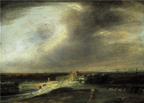 飞利浦·科宁克（Philips Koninck）-遥远的小镇风景 1645-1646年油画高清