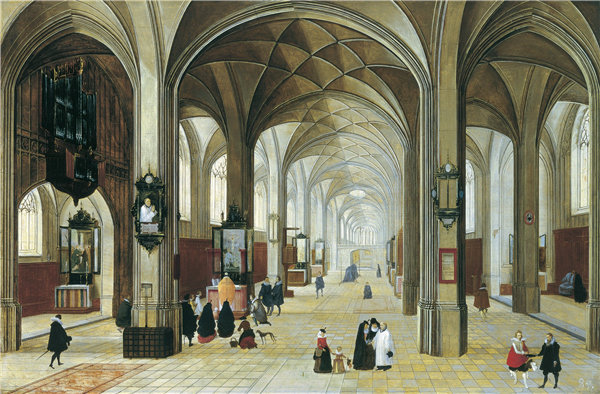 彼得·内夫斯一世（Peeter Neeffs I）-哥特式教堂的内部 1615年-1616年油画高清