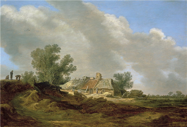 扬·约瑟夫（Jan Josephsz）-沙丘景观与小屋和人物 1629年油画高清