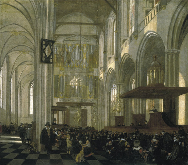 伊曼纽尔·德·威特（Emanuel de Witte）-在服务期间，阿姆斯特丹新教堂的内部 1658年油画